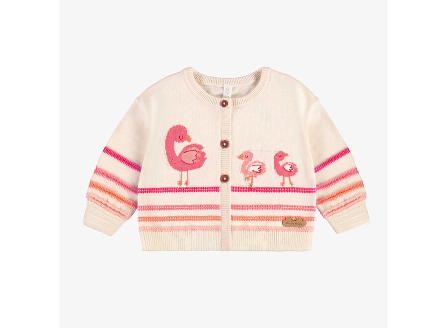 Cream Knit Cardigan Flamingos & Stripes