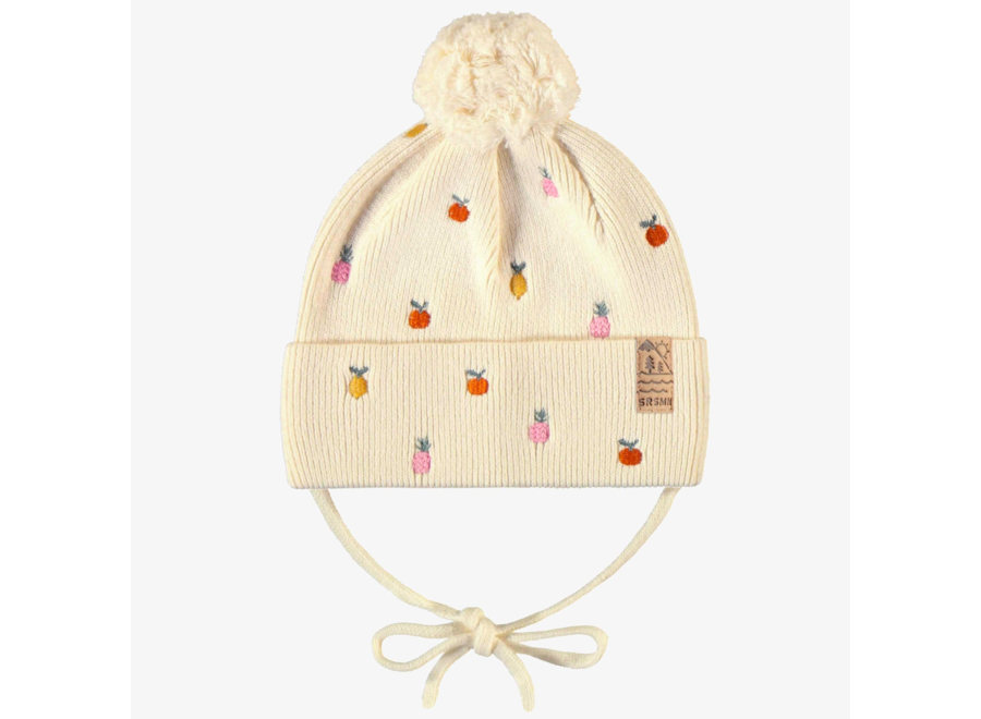 Knit beanie with fruity embroidery baby