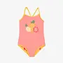Reversible pink/yellow one piece swimsuit fruit print