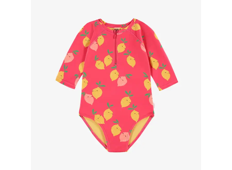 Pink one piece swimsuit with lemon print