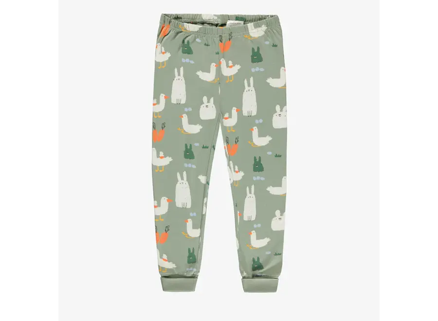 Cream & Green Printed Pajama child