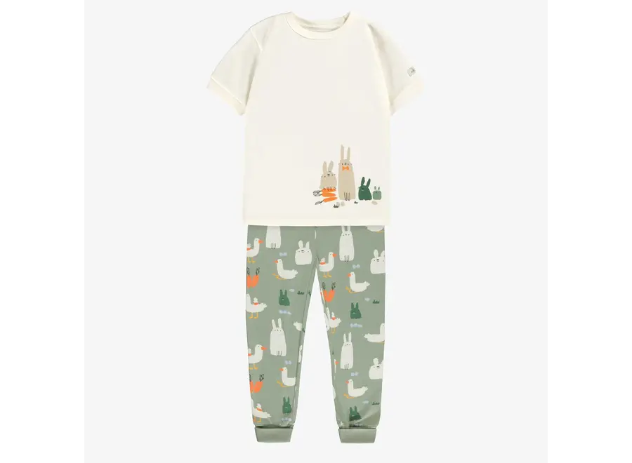 Cream & Green Printed Pajama child