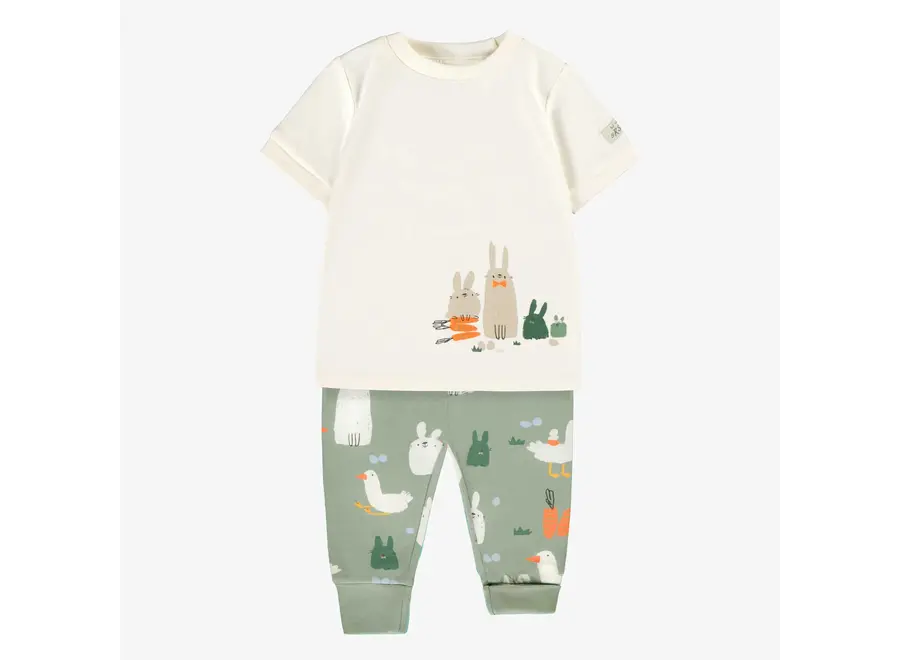 Cream & Green Printed Pajamas baby