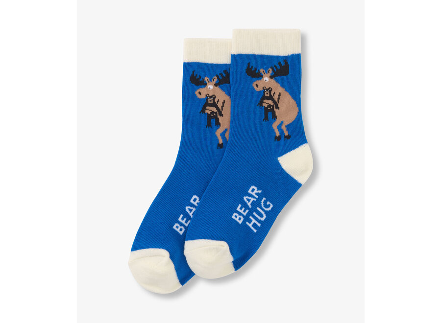 Moose Bear Hug Kids Crew Socks Blue