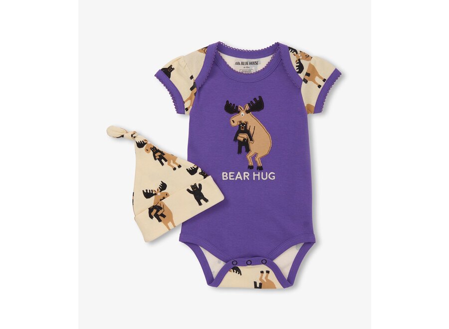 Moose Bear Hug Baby Bodysuit & Hat