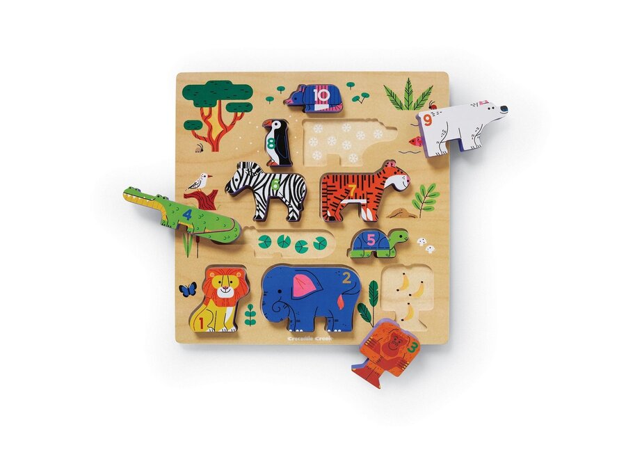 10 pc Stacking Wood Puzzle 123 Zoo