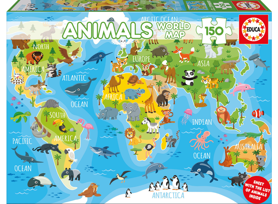 Animals World Map Puzzle 150pc