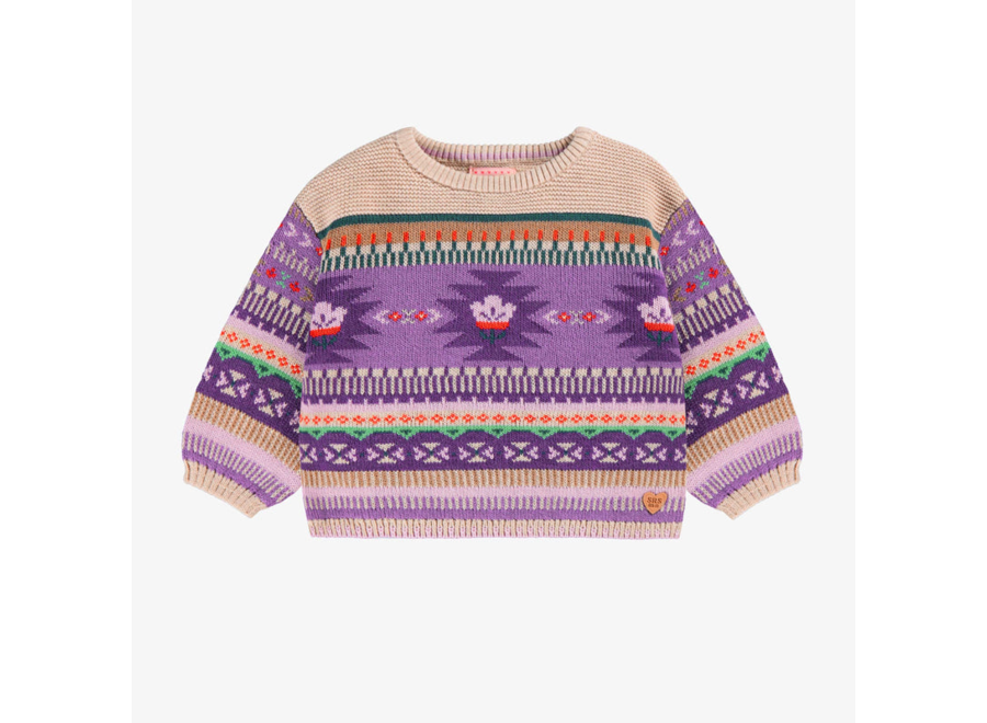 Beige and Purple Knit Sweater