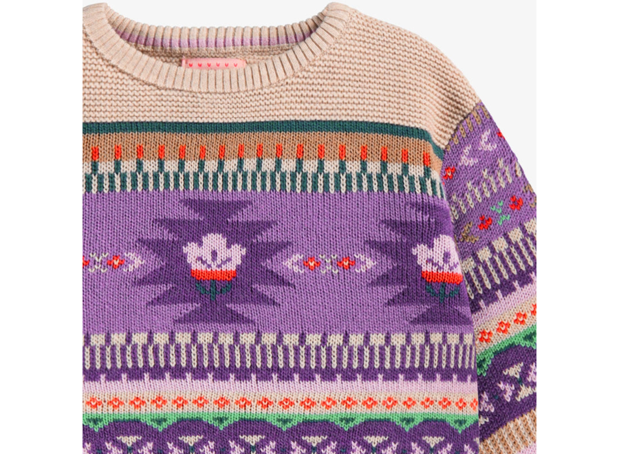 Beige and Purple Knit Sweater