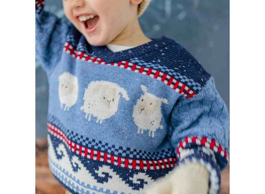 Blue Knit Sweater with Sheep