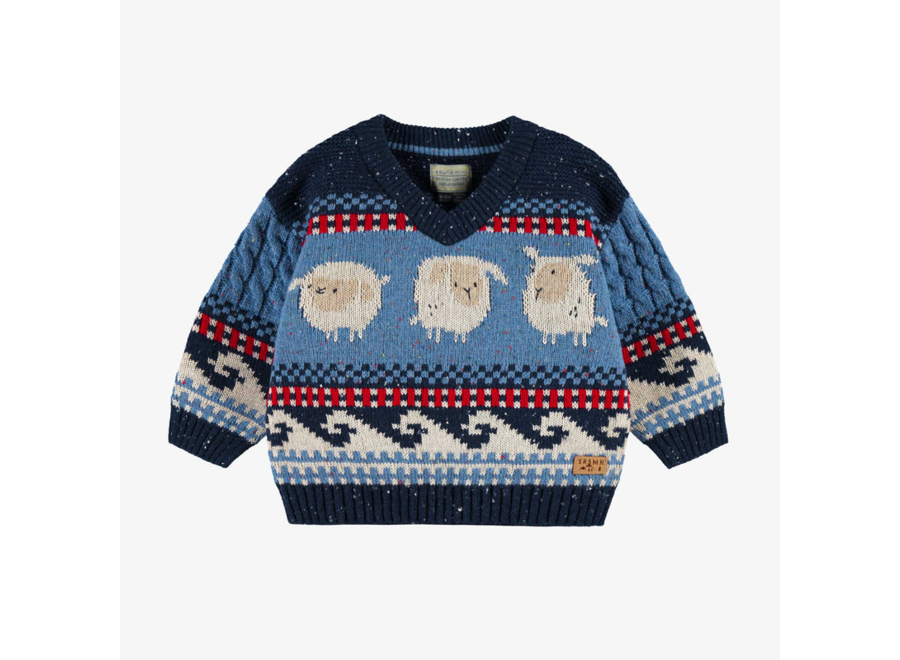 Blue Knit Sweater with Sheep