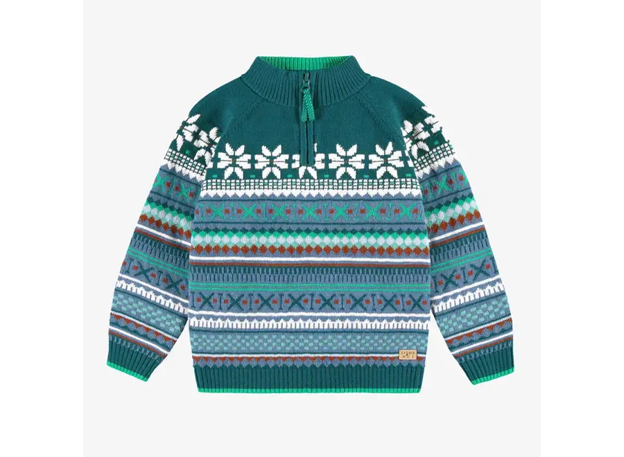 Teal Patterned Knit Sweater, child