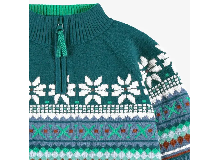 Teal Patterned Knit Sweater, child