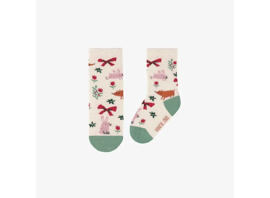 Cream Socks in Festive Pattern Baby
