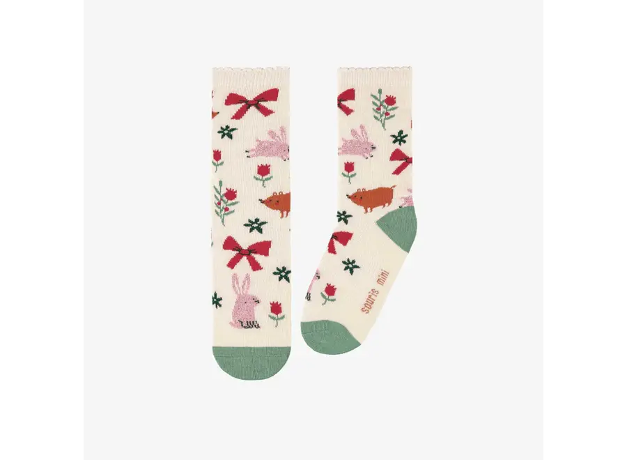 Cream Socks in Festive Pattern Child