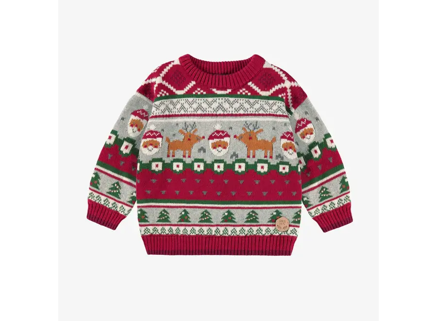 Red Knit Sweater in Festive Pattern