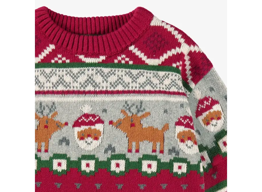 Red Knit Sweater in Festive Pattern