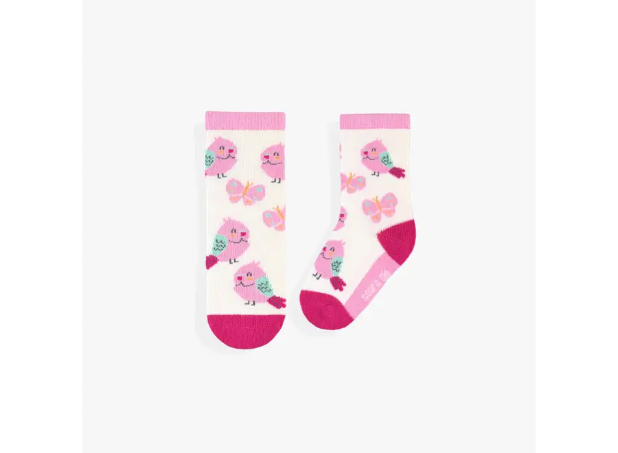 Cream Socks with Bird Pattern Baby