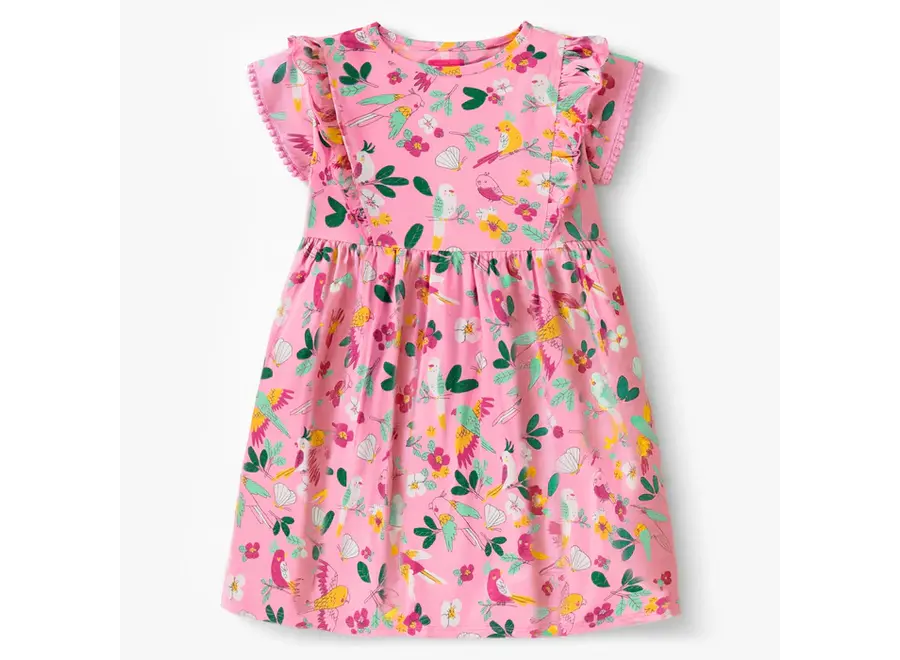 Pink Dress with Tropical Pattern Child