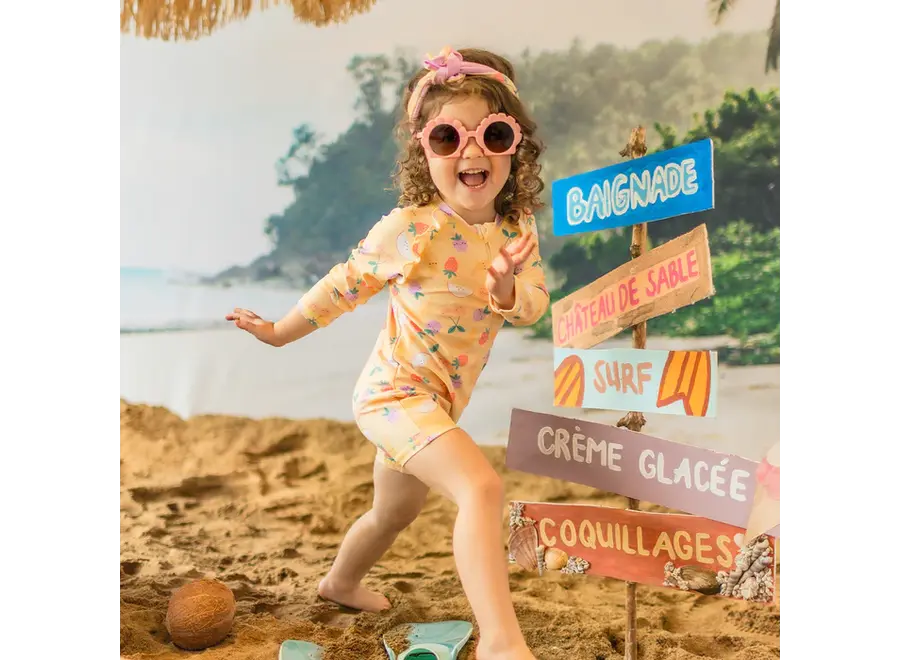 Yellow One Piece Swimsuit with Fruity Print Baby