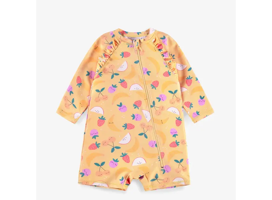 Yellow One Piece Swimsuit with Fruity Print Baby