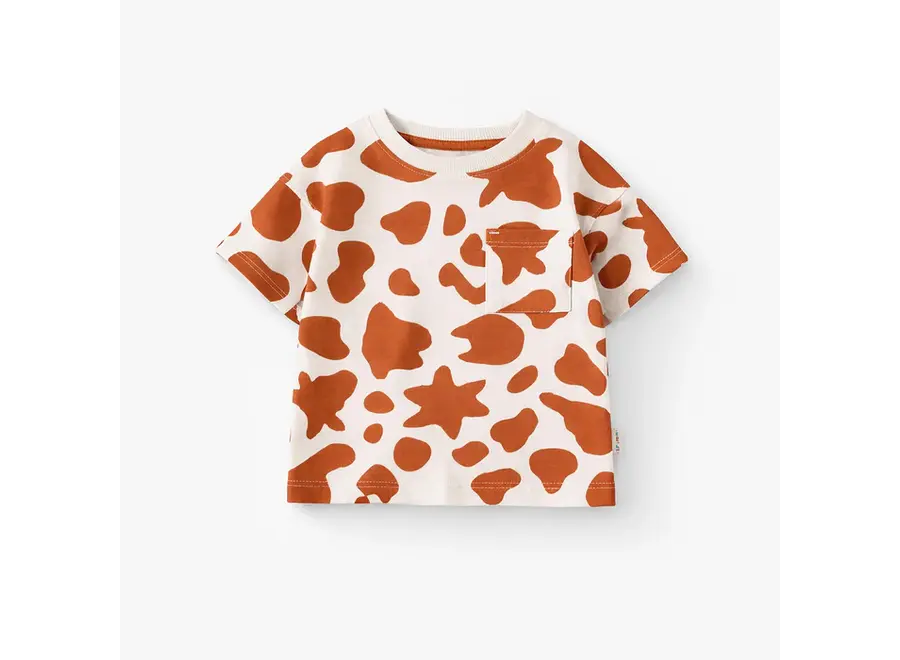 Cream and Brown T-Shirt with Cow Pattern