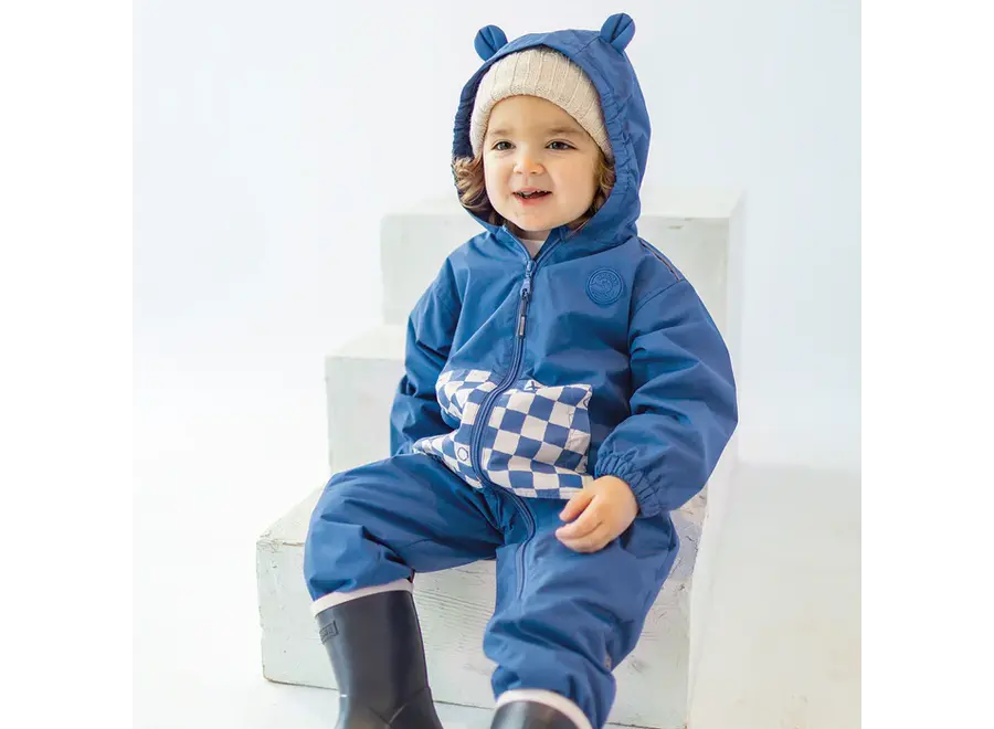 Blue Rain One-piece with Checkered pocket