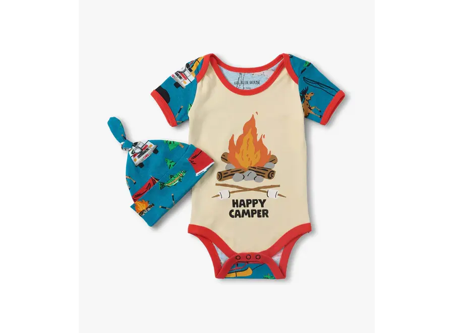 Retro Camping Bodysuit with Hat