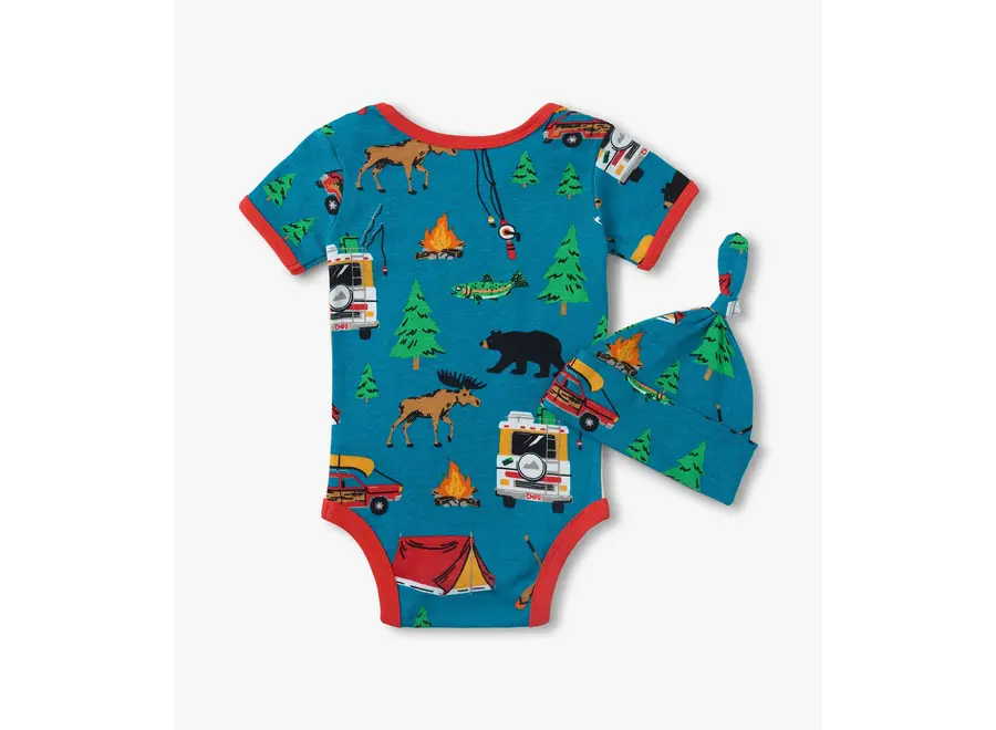 Retro Camping Bodysuit with Hat