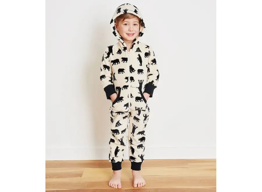 Black Bears Kids Hooded Fleece Jumpsuit
