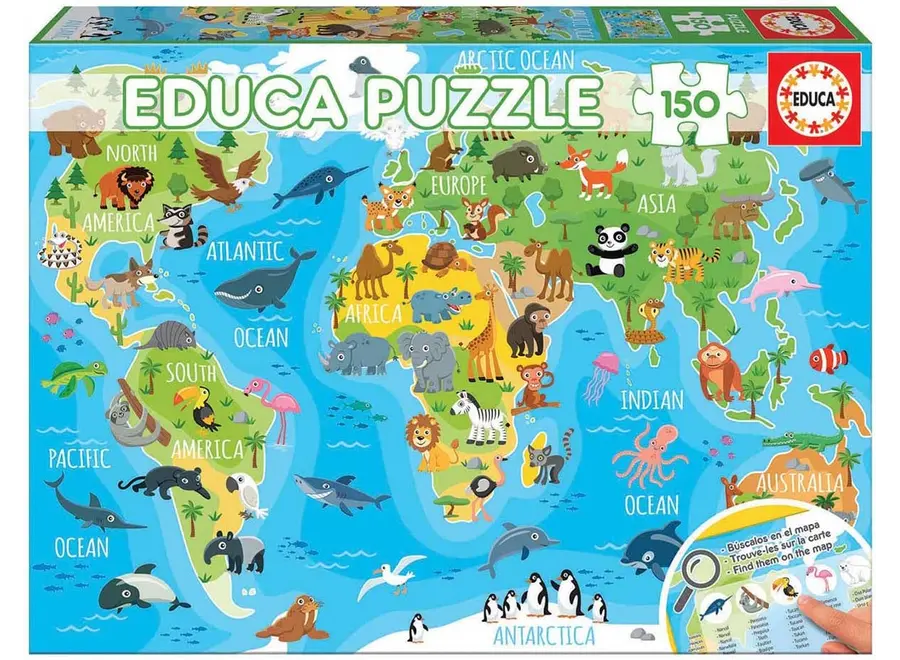 150 piece Puzzle Animal World Map