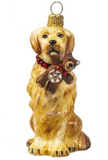 JTW Golden Retriever Holding Teddy Bear with Crystal Accents