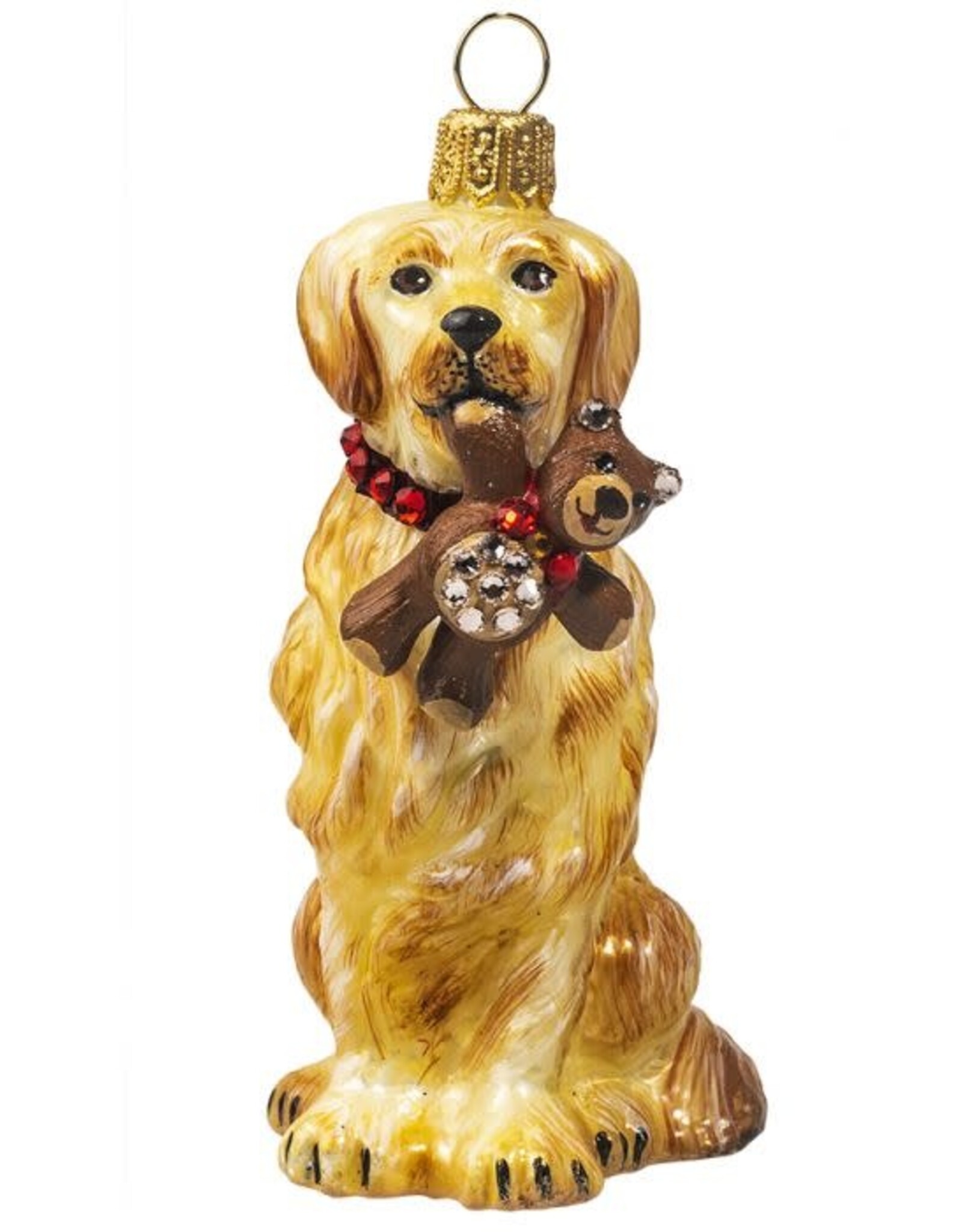 JTW Golden Retriever Holding Teddy Bear with Crystal Accents