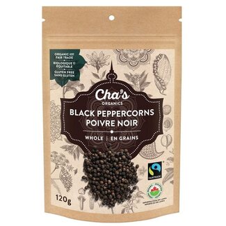 Sri Lanka Cha's Organics Whole Black Peppercorns 120g