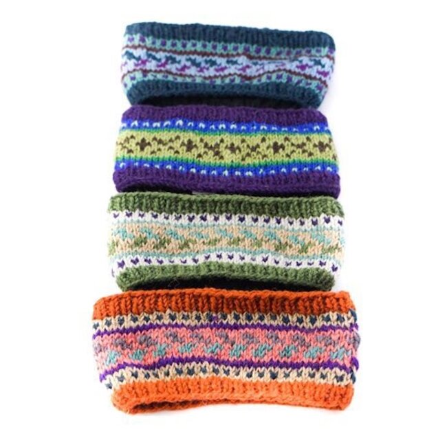 Fleece Lined Patterned Knit Wool Headband