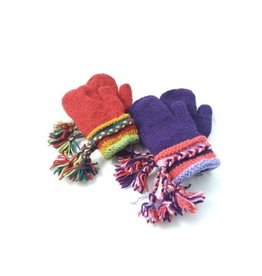 Nepal Knit Wool Mitten w/ Braid Cuff, Assorted, Nepal