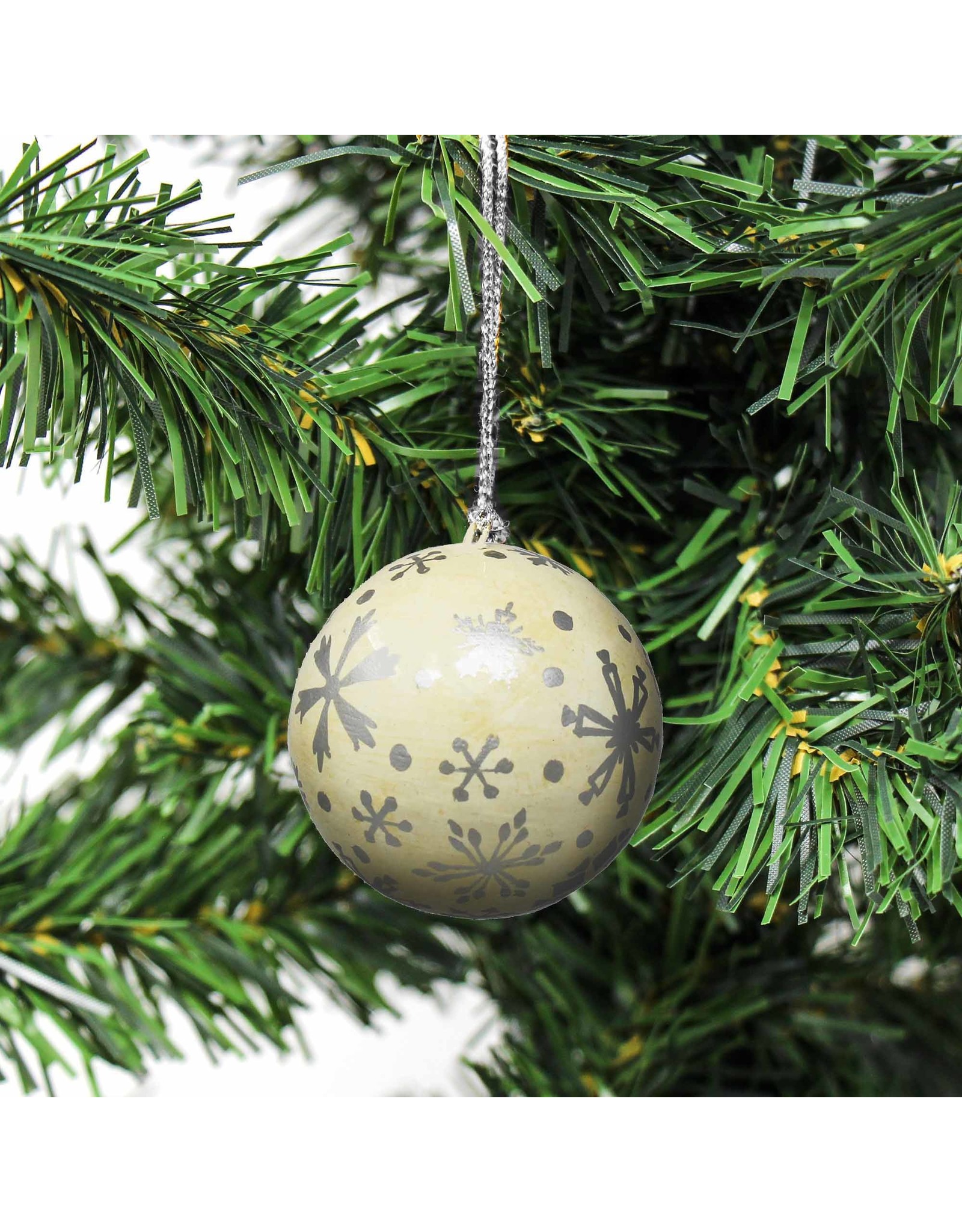 India CLEARANCE Handpainted Papier-Mâché Ornament, Silver Snowflake, India