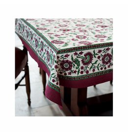 India Crimson Aster Block Print Tablecloth (55x55), India