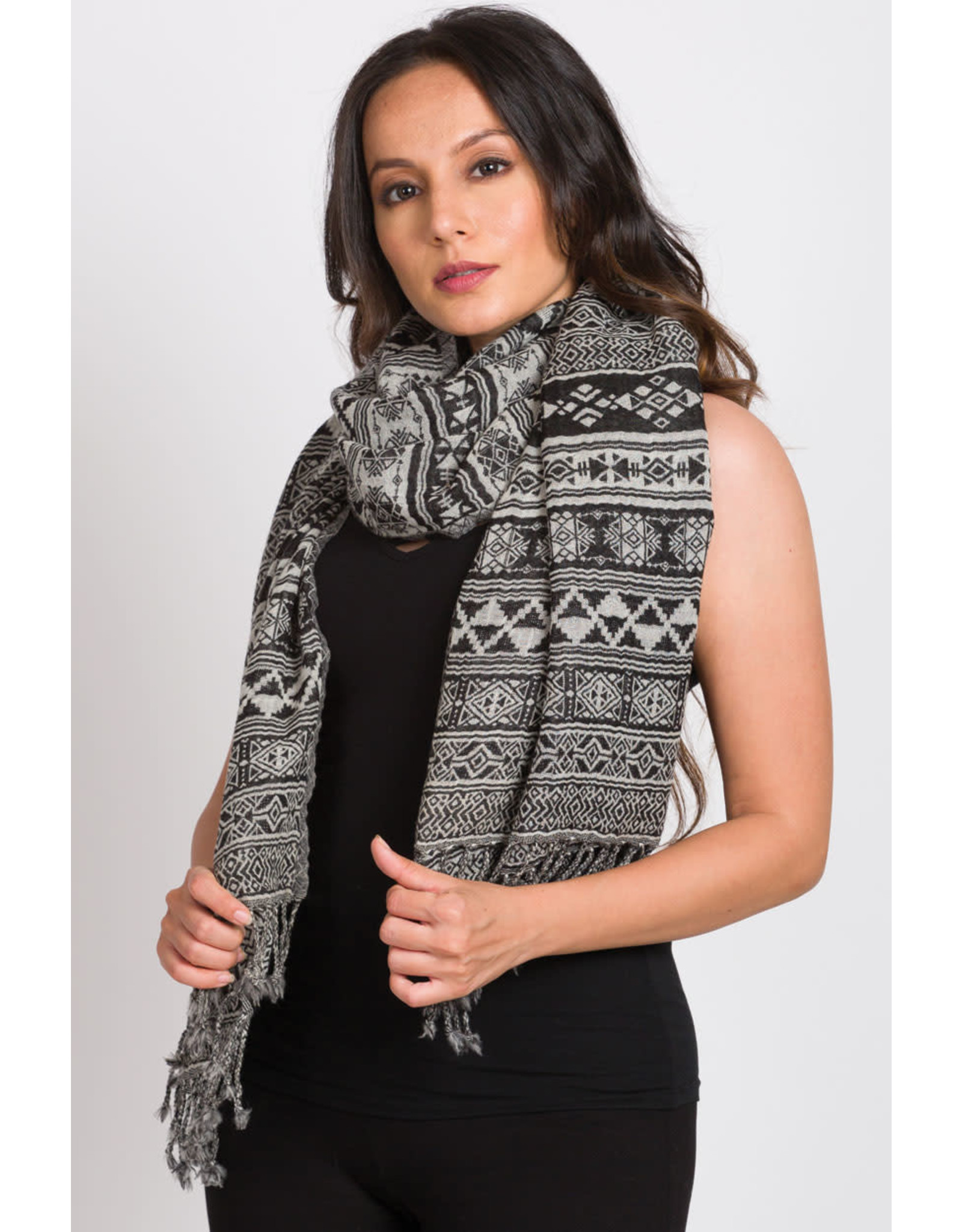 India Geometric Jacquard Wool Shawl, India