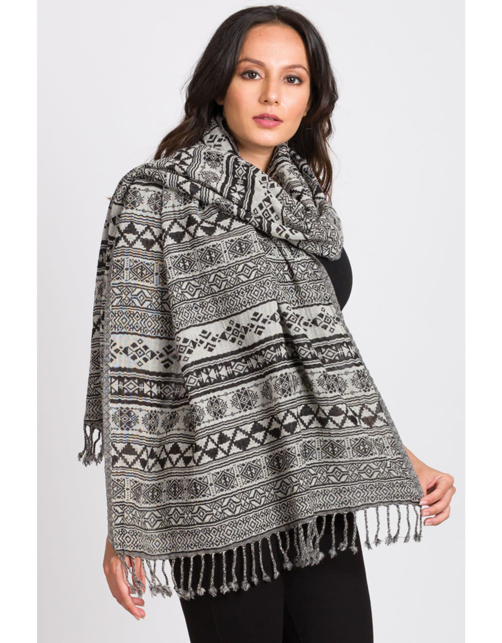 India Geometric Jacquard Wool Shawl, India