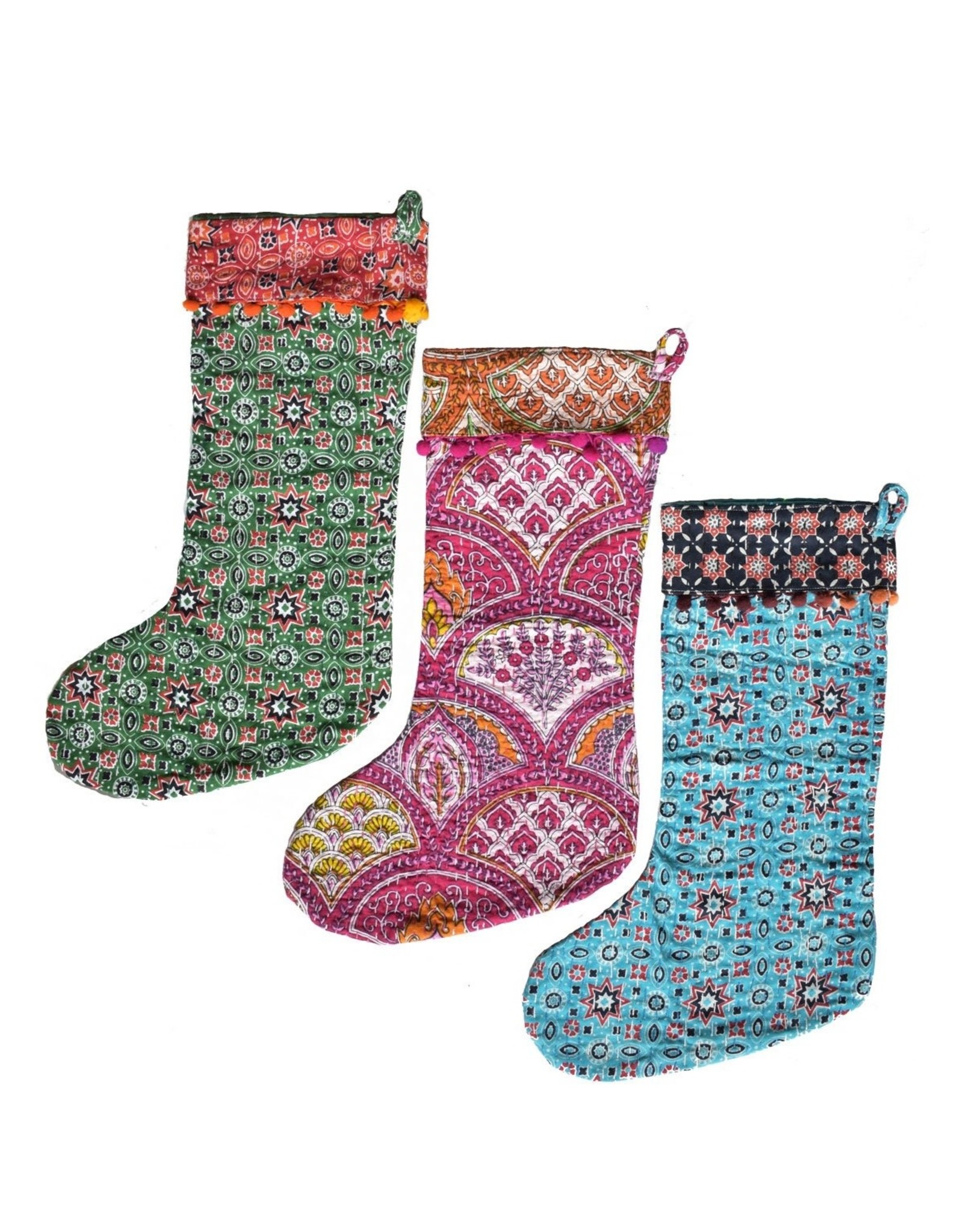 India Kantha Stitched Christmas Stocking, India