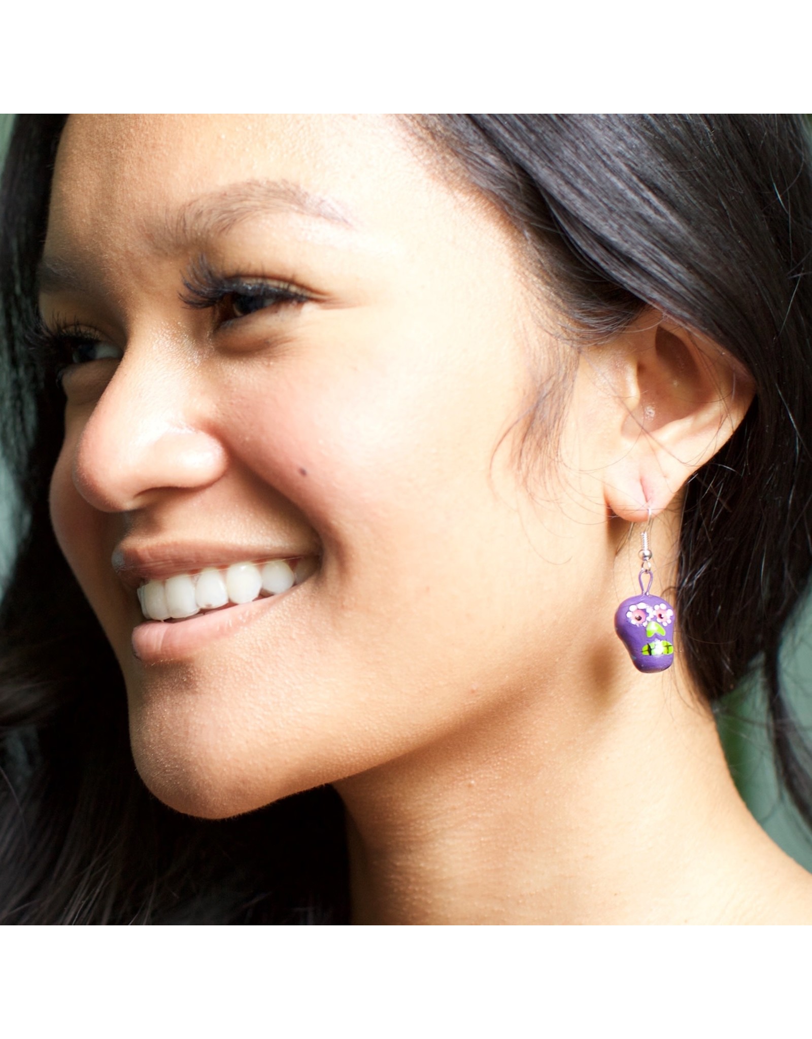 Guatemala Ceramic Sugar Skull Earrings, Guatemala