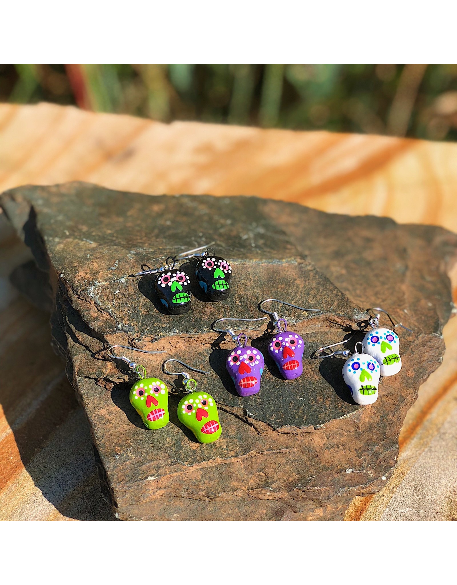 Guatemala Ceramic Sugar Skull Earrings, Guatemala