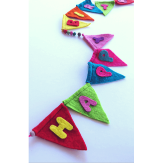 Nepal Felted Happy Birthday Pennant Banner