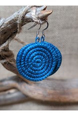 Soko Home Woven Sisal Circle Earrings, Bright Blue. Rwanda
