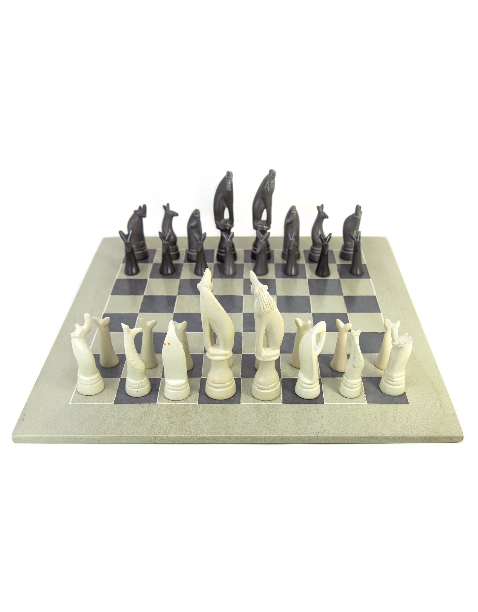 Global Crafts Gray Soapstone Safari Chess Set, Kenya