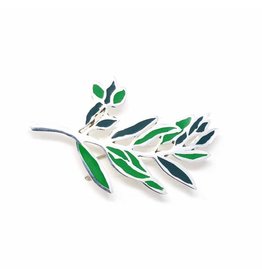 Global Crafts Alpaca Silver Green Leaves Brooch, Mexico
