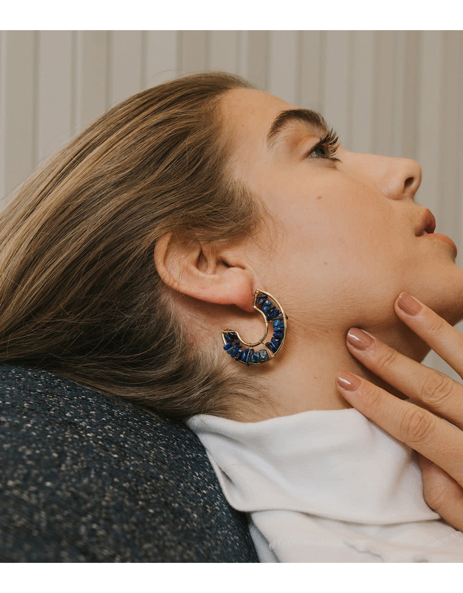 India CLEARANCE Shamani Sodalite Crescent Hoop Earrings, India