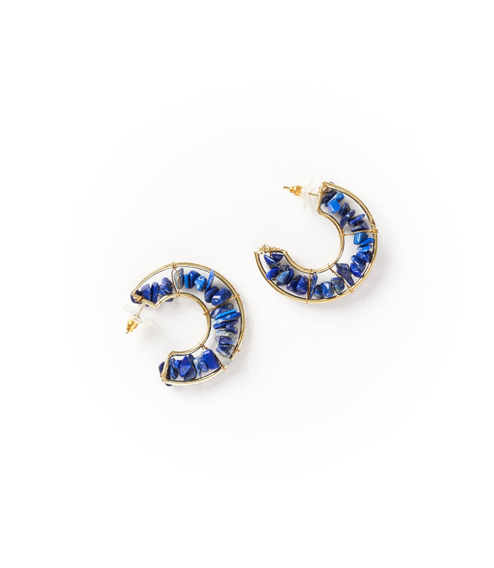 Shamani Sodalite Crescent Hoop Earrings, India