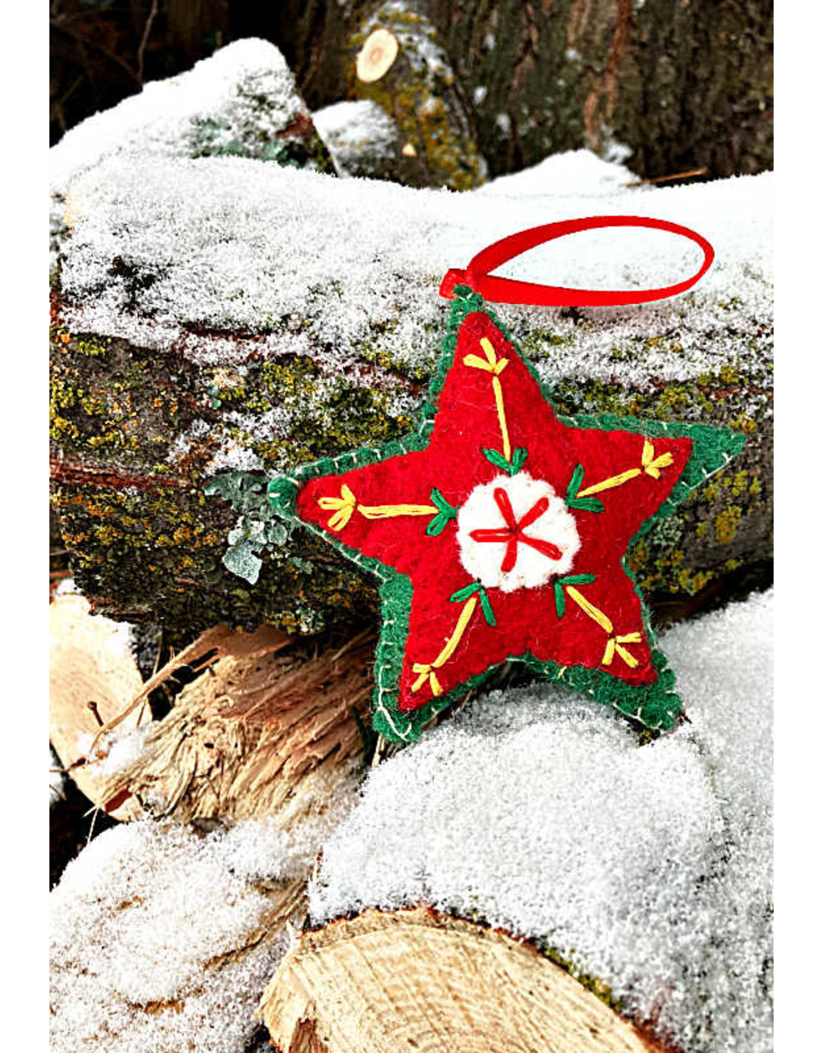 Nepal Embroidered Felt Star Ornament, Nepal